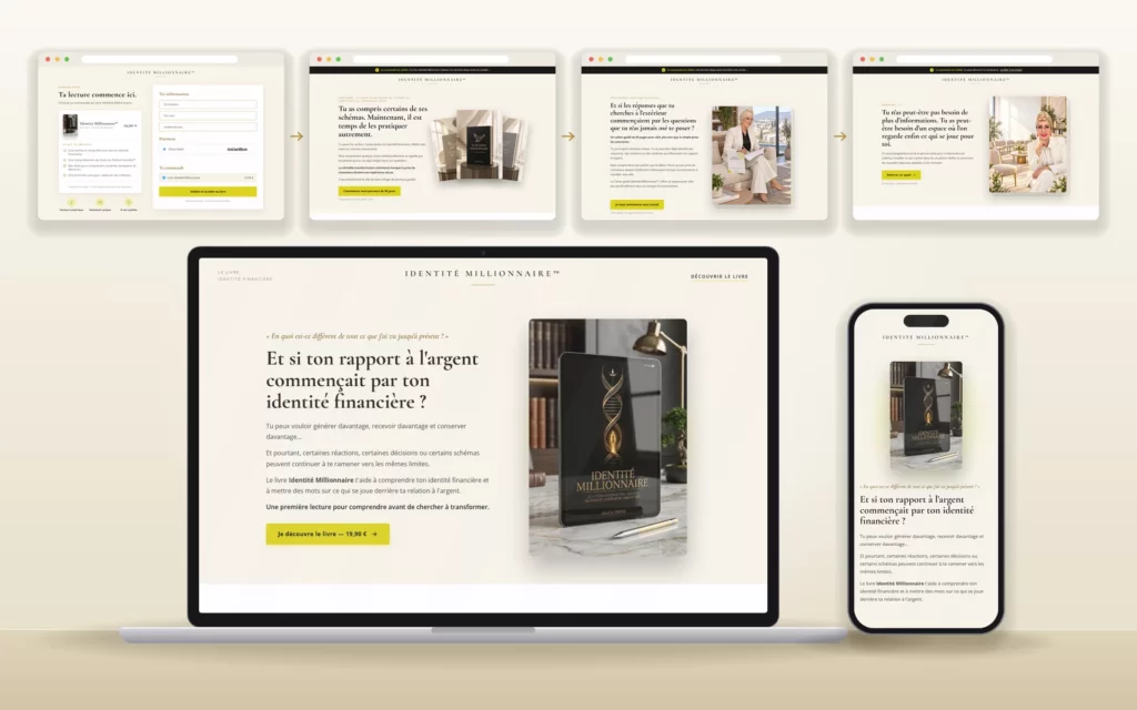 Tunnel de vente du livre Identité Millionnaire, étapes et page de vente